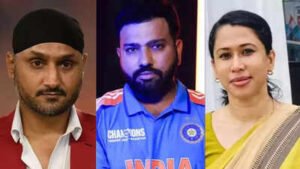 Harbhajan singh rohit sharma a collage of a man and a woman